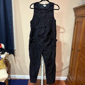 Vintage Steena Black Paisley Patterned Corduroy Jumpsuit (S)